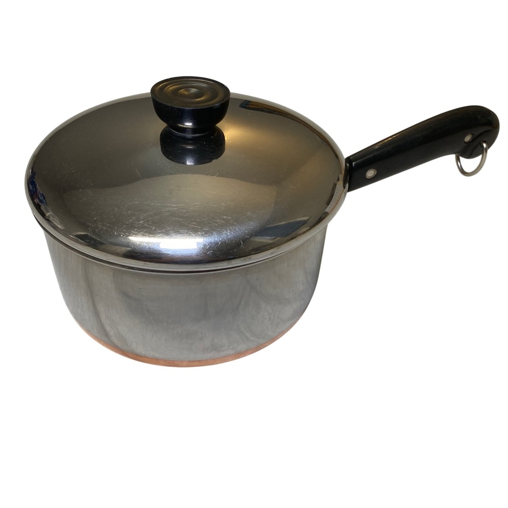 Vintage Revere Ware 2 Qt Saucepan Copper Bottom w/ Lid Clinton IL USA 1801